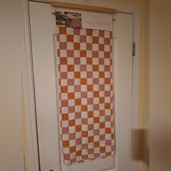NWT Table Runner Envogue Home Reversible‎ Chenille 16 x 80 Checker Pink Orange - Picture 1 of 5